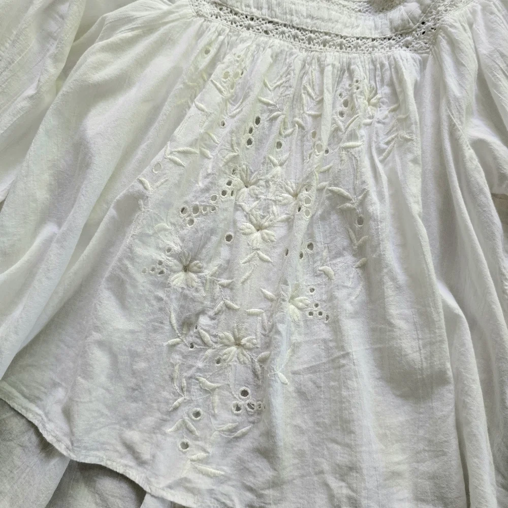 FREE PEOPLE White Cotton Blouse Lace Eyelet Reversible XS